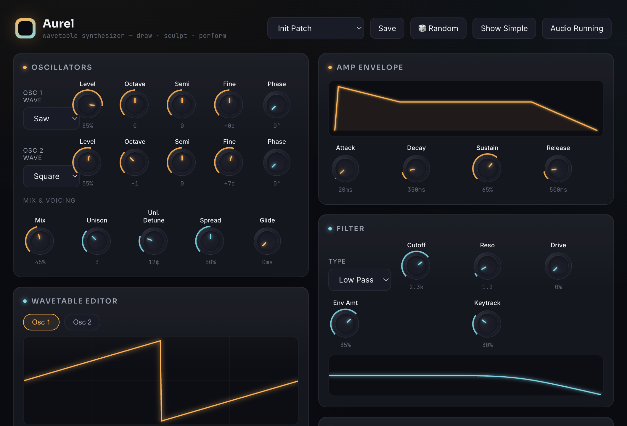 Glassmorphic Wavetable Synthesizer