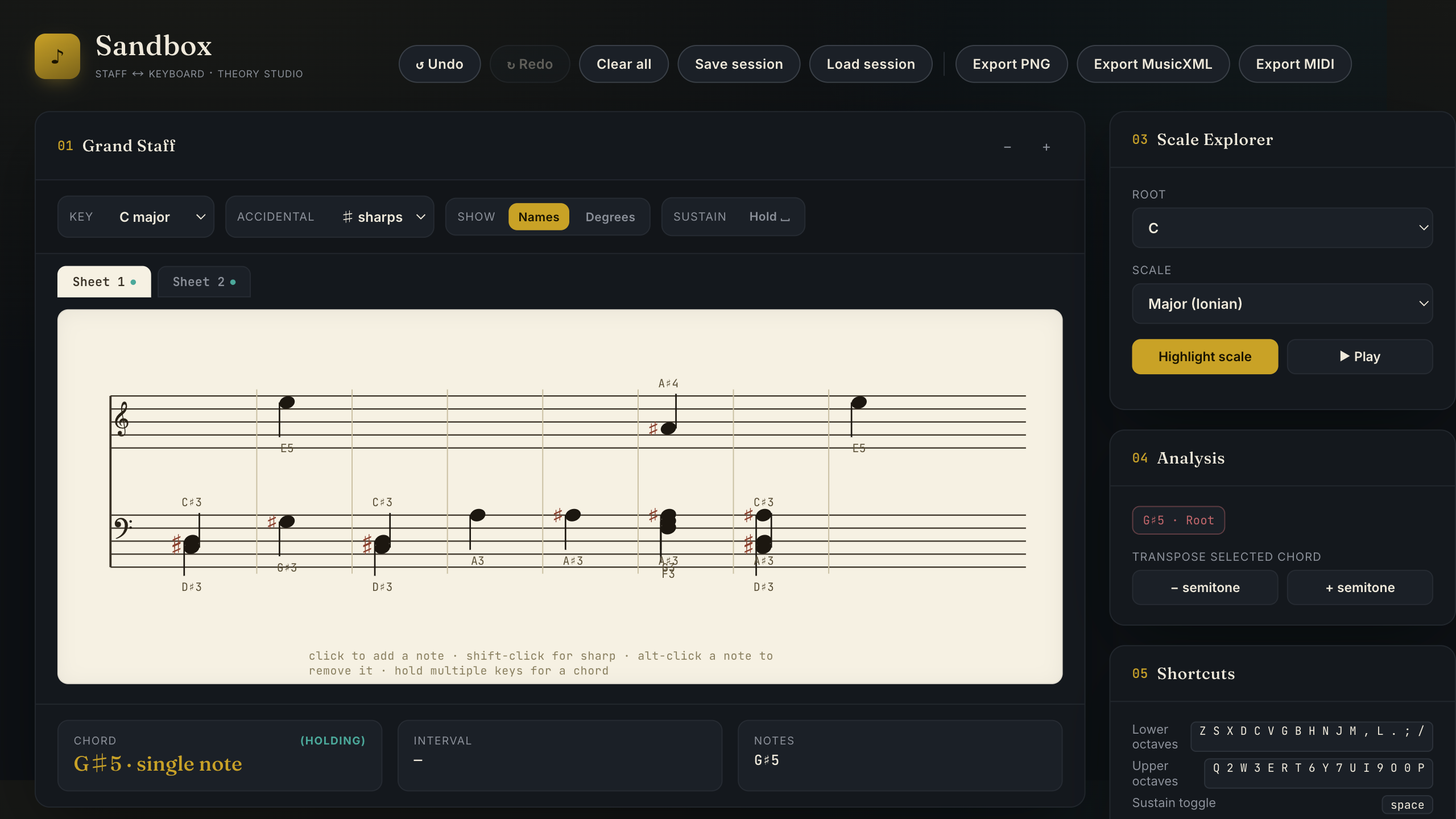 Interactive Theory Sandbox (Staff ↔ Piano)
